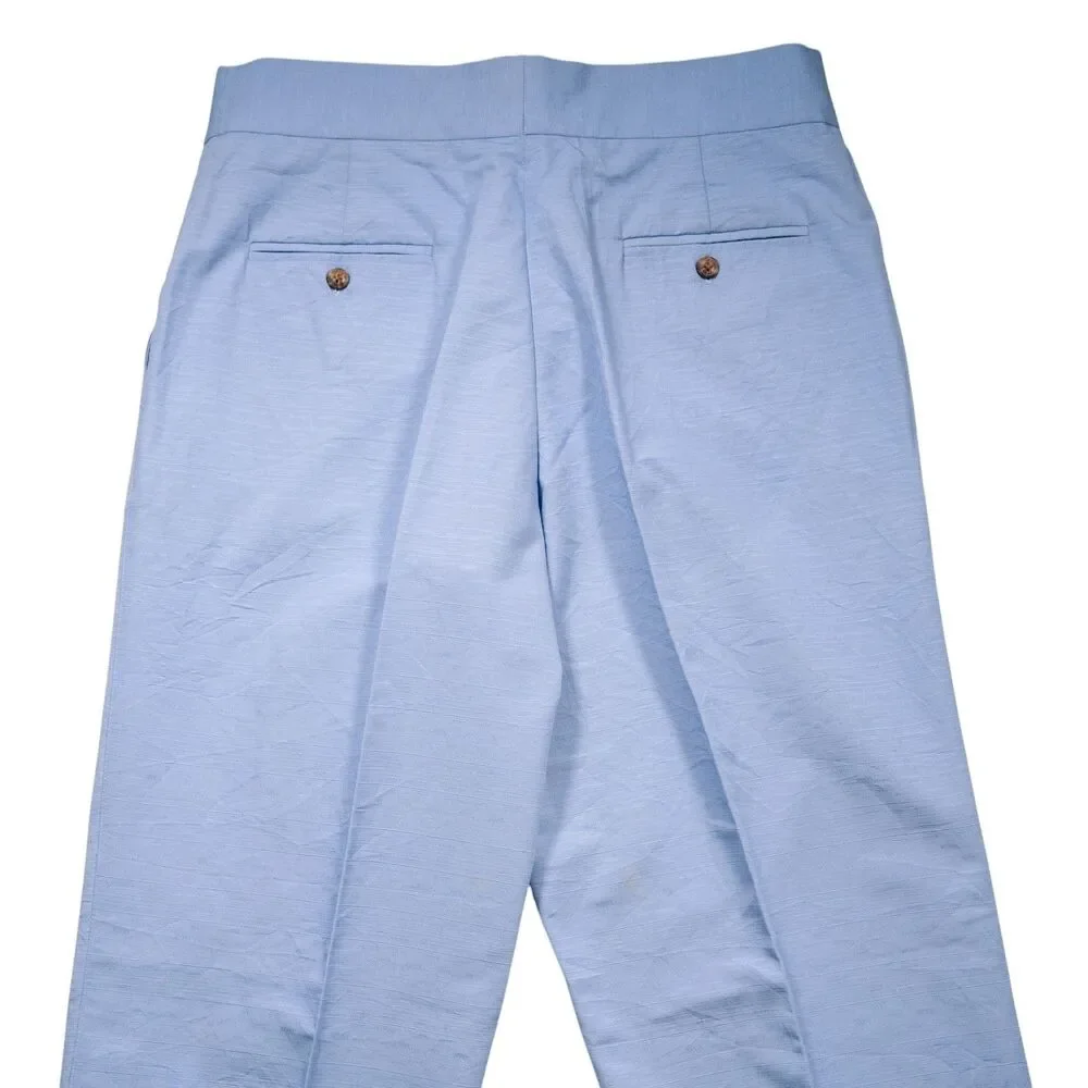 Mens 34 Gurkha Pants Light Blue Textured Cotton Flat Front Straight Fit Trousers